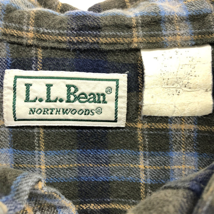 1990'S LLBean Long Sleeve Button-Down Light Flannel Check Shirt, Men's XL, Vintage unclear Khaki type Vintage Second Hand
