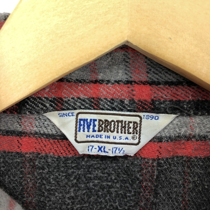 70'S Five Brother Long Sleeve Heavy Flannel Check Shirt Made in USA Men's XL Vintage /eaa494993