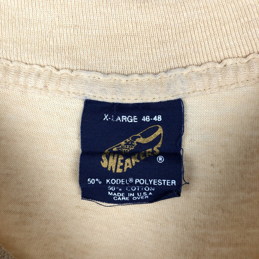 80s-90'S SNEAKERS RISH HURRICANE Irish Hurricane Advertising T-Shirt, Made in USA, Men's XL equivalent, Vintage polyester Beige type Vintage Second Hand