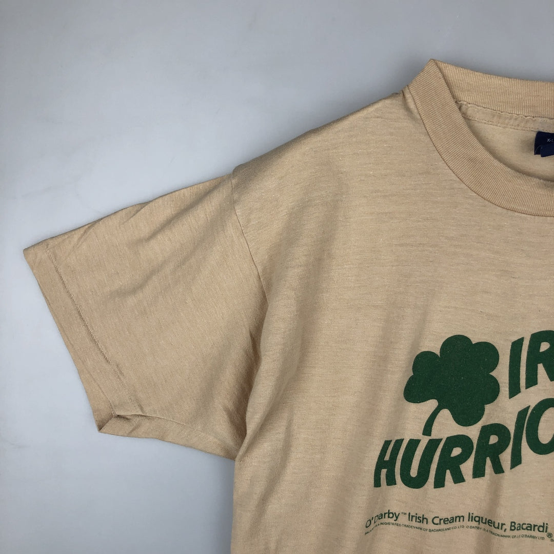 80s-90'S SNEAKERS RISH HURRICANE Irish Hurricane Advertising T-Shirt, Made in USA, Men's XL equivalent, Vintage polyester Beige type Vintage Second Hand