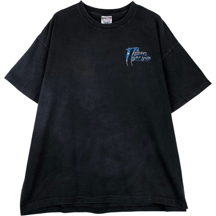 17th Street Surf Shop Snake Pattern Python Advertising T-Shirt, Made in USA, Men's XXL equivalent, Vintage cotton black type Vintage Second Hand