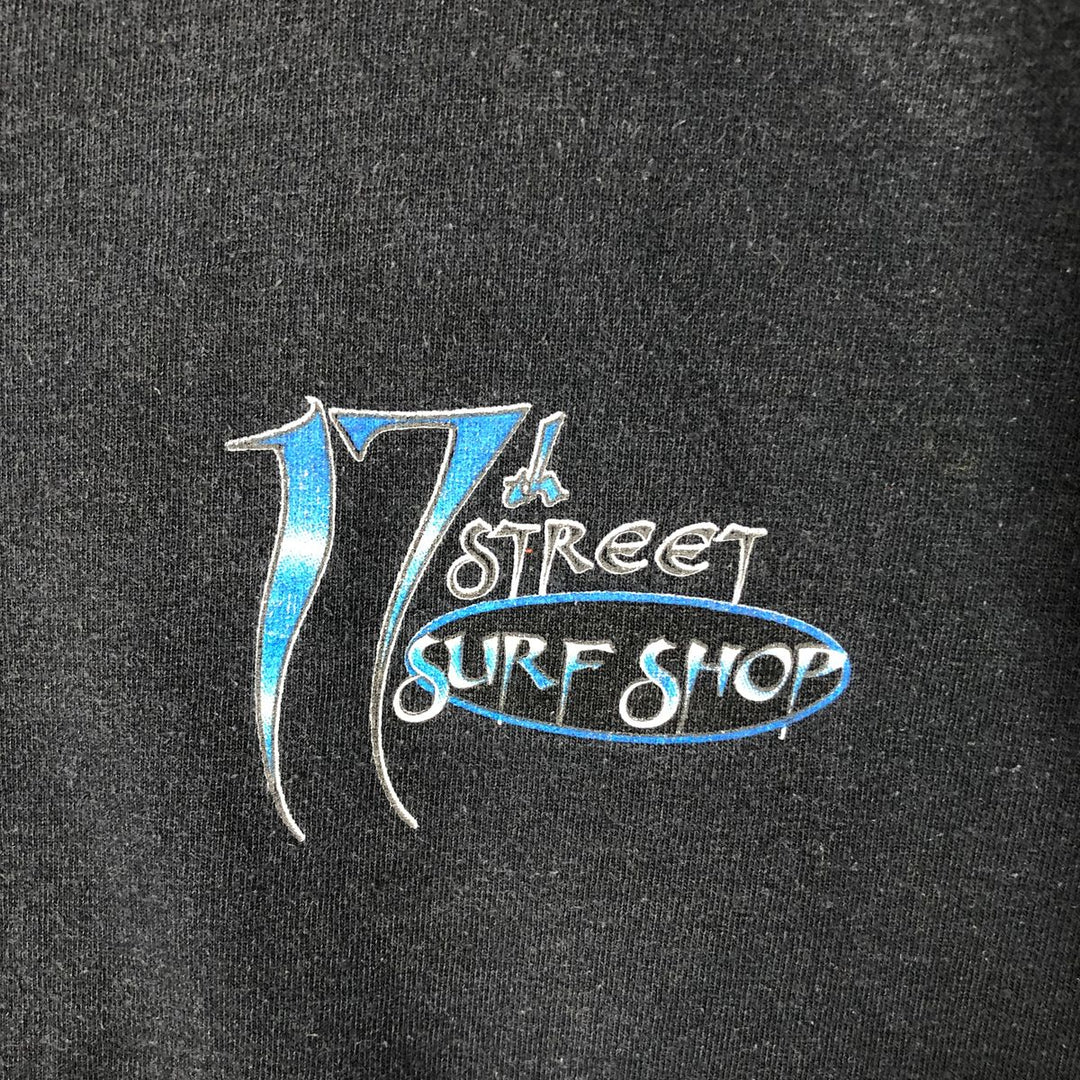 17th Street Surf Shop Snake Pattern Python Advertising T-Shirt, Made in USA, Men's XXL equivalent, Vintage cotton black type Vintage Second Hand