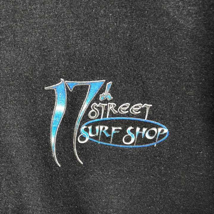 17th Street Surf Shop Snake Pattern Python Advertising T-Shirt, Made in USA, Men's XXL equivalent, Vintage cotton black type Vintage Second Hand