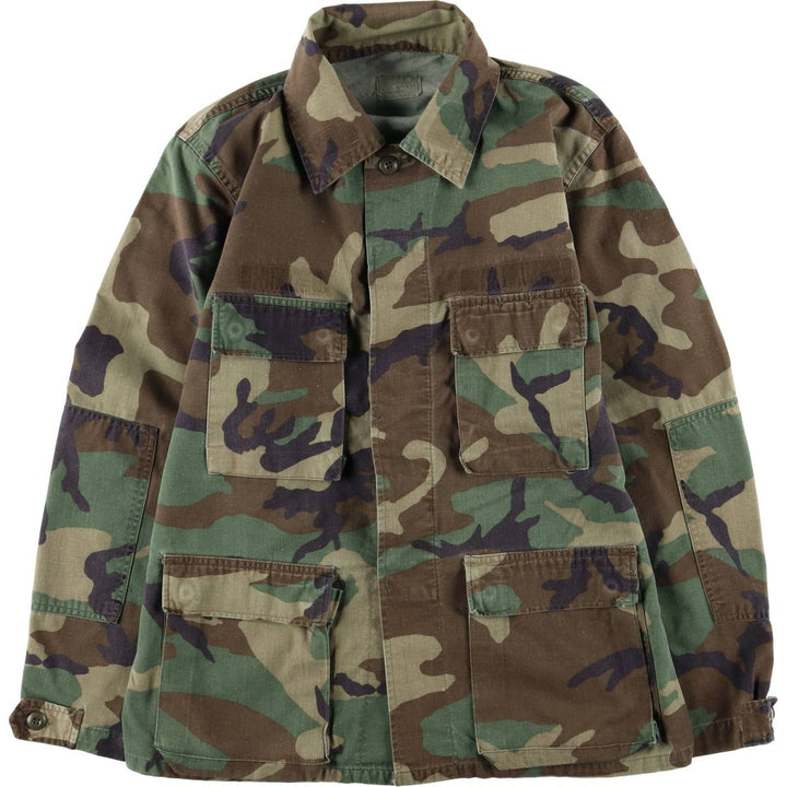 80'S US Military Genuine Camouflage Pattern Woodland Camo BDU Military Jacket Made in USA MEDIUM-REGULAR Men's M Vintage cotton Khaki type Vintage Second Hand