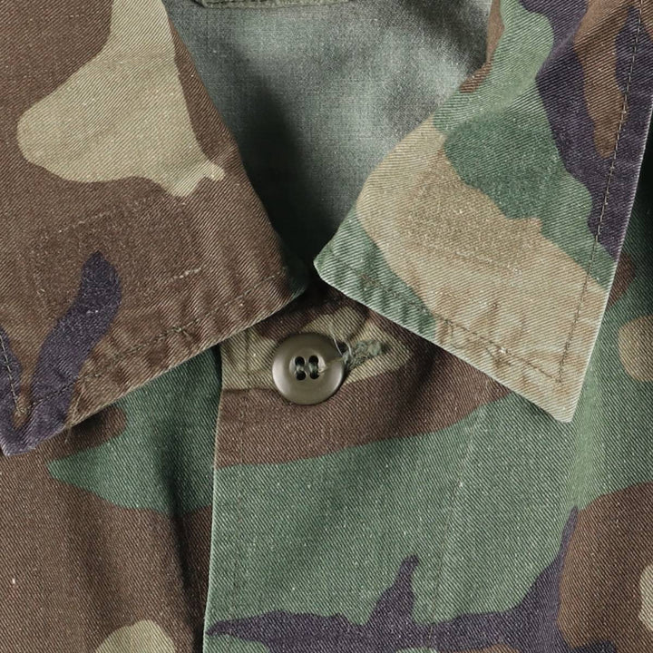 80'S US Military Genuine Camouflage Pattern Woodland Camo BDU Military Jacket Made in USA MEDIUM-REGULAR Men's M Vintage cotton Khaki type Vintage Second Hand