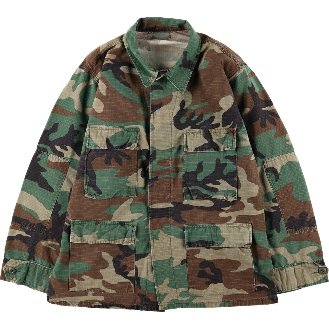 Civilian-made camouflage pattern woodland camo ripstop BDU military jacket, men's size M equivalent. cotton Khaki type Vintage Second Hand