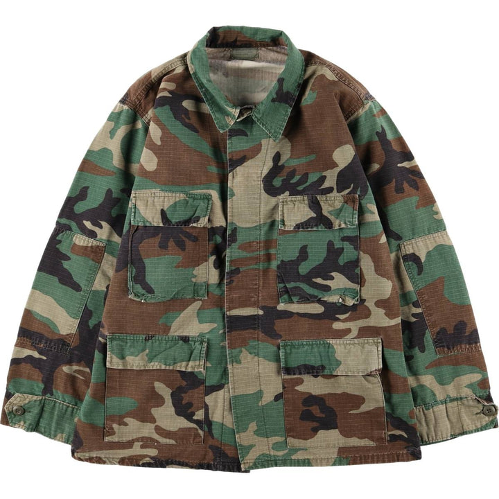 Civilian-made camouflage pattern woodland camo ripstop BDU military jacket, men's size M equivalent. cotton Khaki type Vintage Second Hand