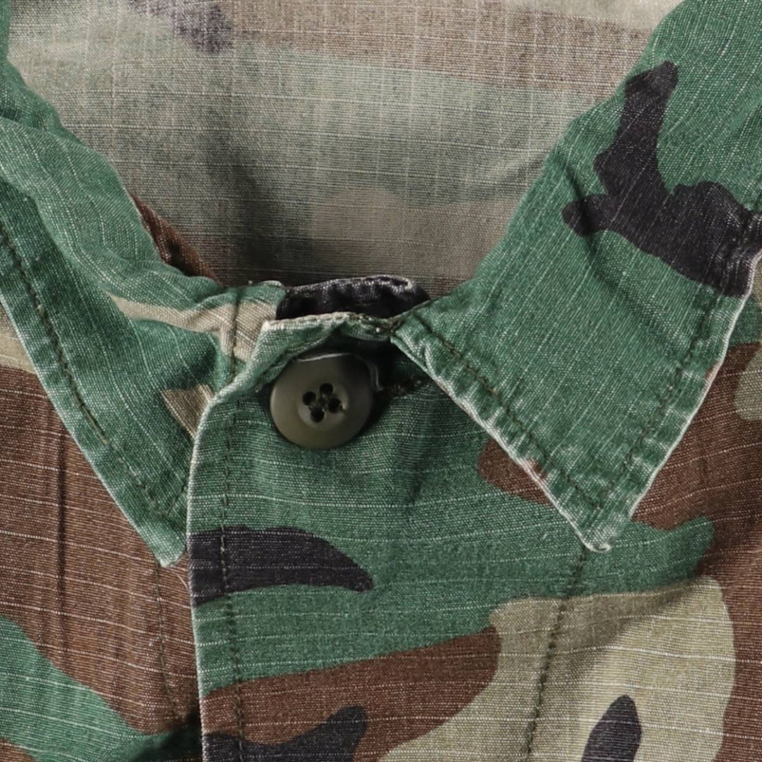 Civilian-made camouflage pattern woodland camo ripstop BDU military jacket, men's size M equivalent. cotton Khaki type Vintage Second Hand