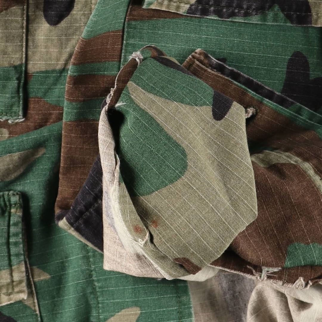 Civilian-made camouflage pattern woodland camo ripstop BDU military jacket, men's size M equivalent. cotton Khaki type Vintage Second Hand