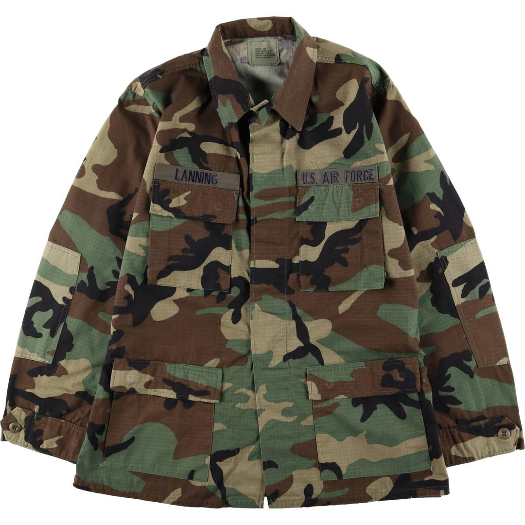 1990'S US Military Issue Camouflage Pattern Woodland Camo Ripstop BDU Military Jacket, Made in USA, Medium-Long (Men's Size M) cotton Khaki type Vintage Second Hand
