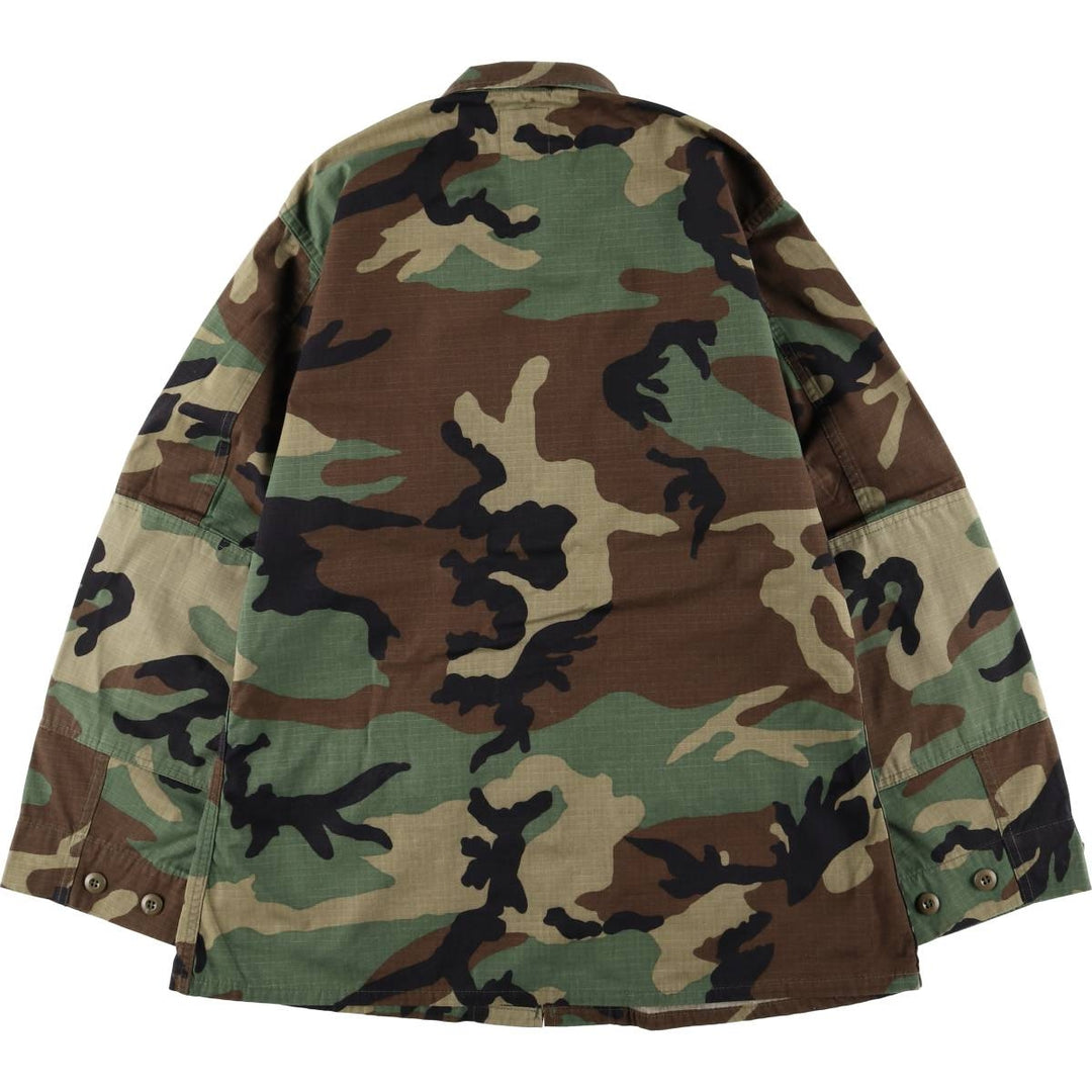 1990'S US Military Issue Camouflage Pattern Woodland Camo Ripstop BDU Military Jacket, Made in USA, Medium-Long (Men's Size M) cotton Khaki type Vintage Second Hand