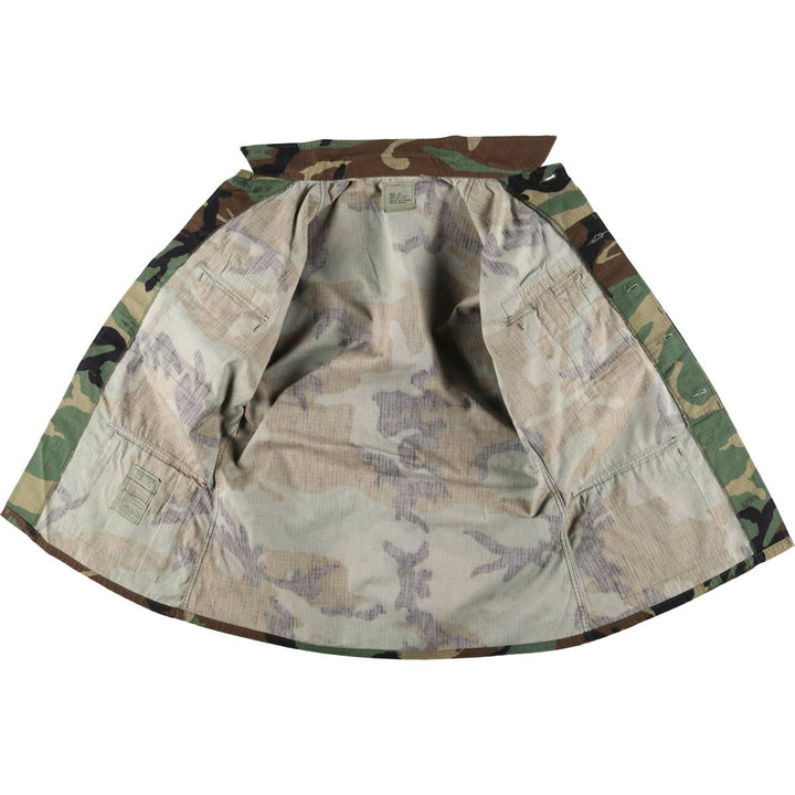 1990'S US Military Issue Camouflage Pattern Woodland Camo Ripstop BDU Military Jacket, Made in USA, Medium-Long (Men's Size M) cotton Khaki type Vintage Second Hand