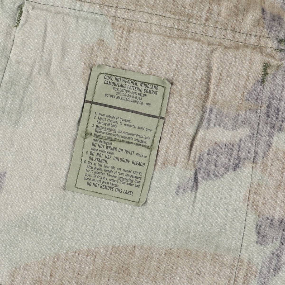 1990'S US Military Issue Camouflage Pattern Woodland Camo Ripstop BDU Military Jacket, Made in USA, Medium-Long (Men's Size M) cotton Khaki type Vintage Second Hand