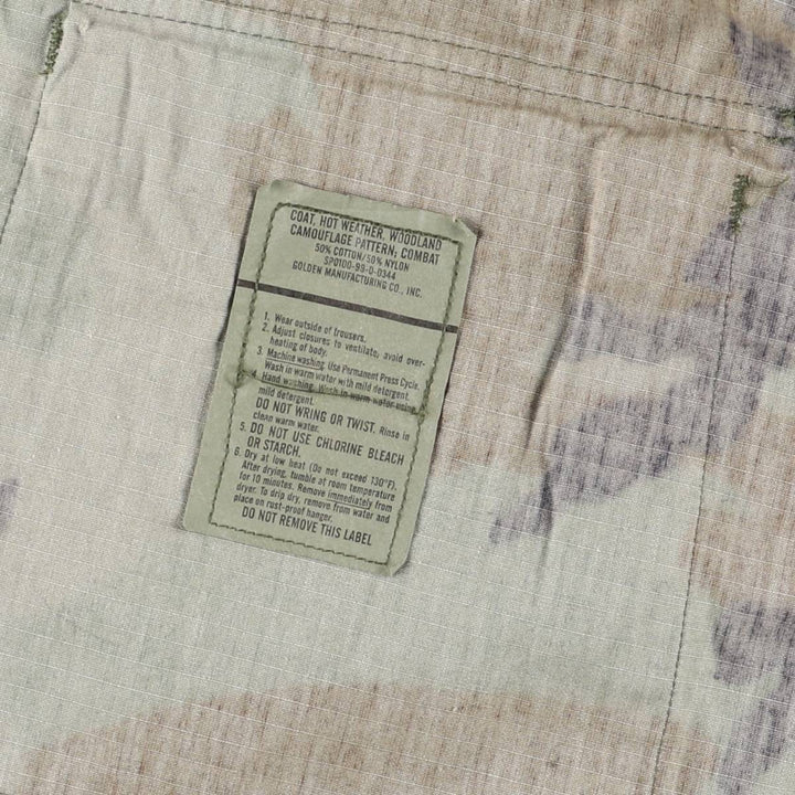 1990'S US Military Issue Camouflage Pattern Woodland Camo Ripstop BDU Military Jacket, Made in USA, Medium-Long (Men's Size M) cotton Khaki type Vintage Second Hand