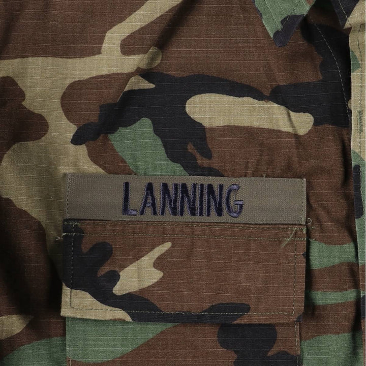 1990'S US Military Issue Camouflage Pattern Woodland Camo Ripstop BDU Military Jacket, Made in USA, Medium-Long (Men's Size M) cotton Khaki type Vintage Second Hand