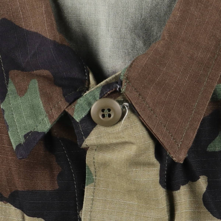 1990'S US Military Issue Camouflage Pattern Woodland Camo Ripstop BDU Military Jacket, Made in USA, Medium-Long (Men's Size M) cotton Khaki type Vintage Second Hand
