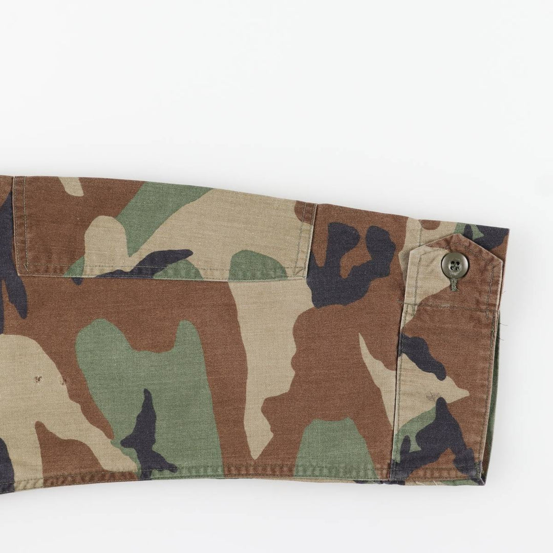 1990'S US Military Issue Camouflage Pattern Woodland Camo BDU Military Jacket, Made in USA, Large-Long (Men's Size L equivalent), Vintage cotton Khaki type Vintage Second Hand