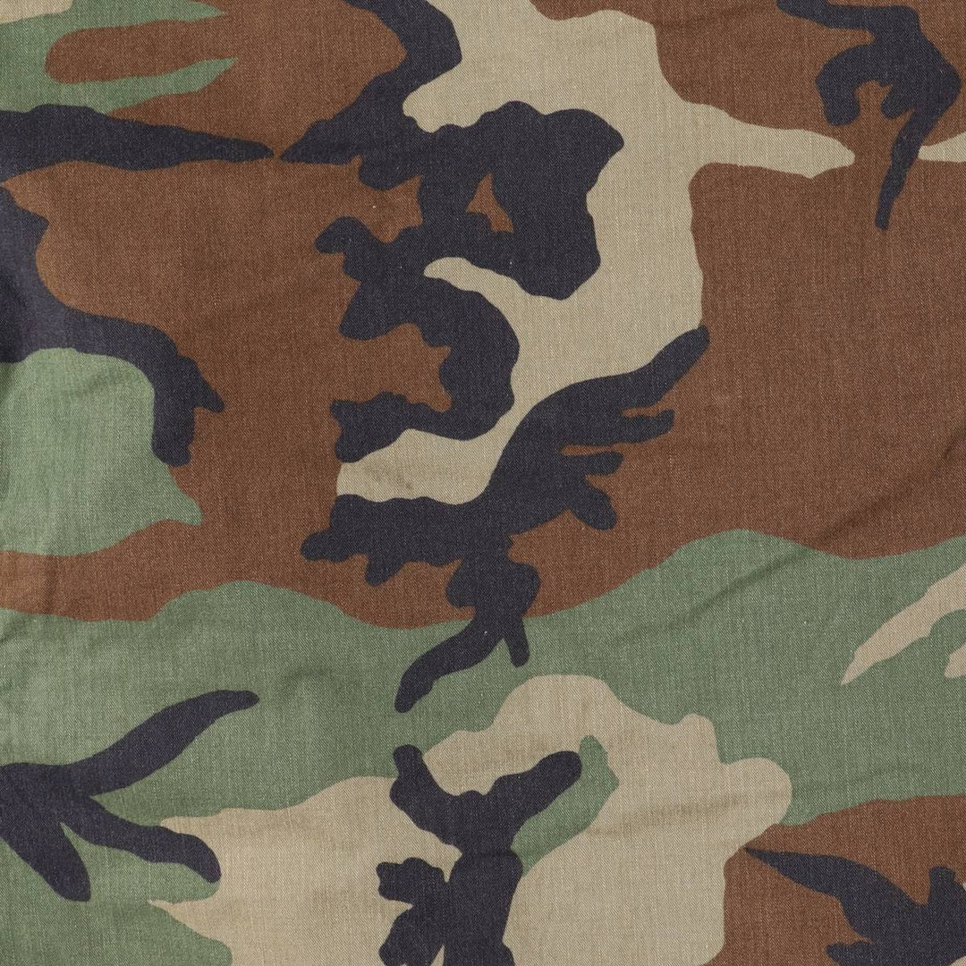 1990'S US Military Issue Camouflage Pattern Woodland Camo BDU Military Jacket, Made in USA, Large-Long (Men's Size L equivalent), Vintage cotton Khaki type Vintage Second Hand