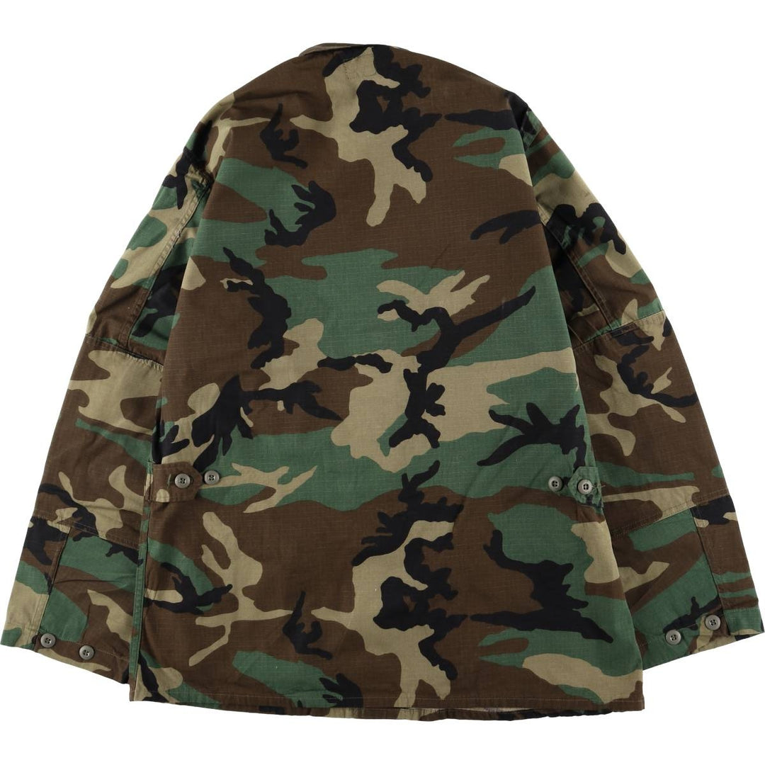 1980'S US Military Issue Camouflage Pattern Woodland Camo Ripstop BDU Military Jacket, Made in USA, Large-Long (Men's Size L equivalent) cotton Khaki type Vintage Second Hand