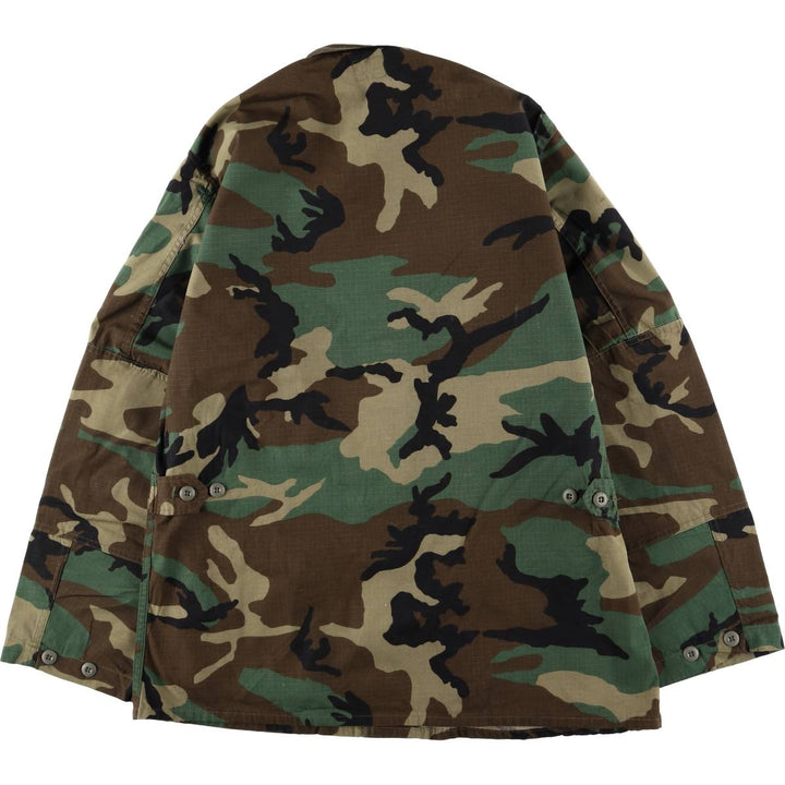 1980'S US Military Issue Camouflage Pattern Woodland Camo Ripstop BDU Military Jacket, Made in USA, Large-Long (Men's Size L equivalent) cotton Khaki type Vintage Second Hand