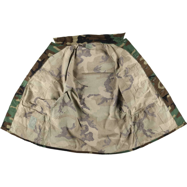 1980'S US Military Issue Camouflage Pattern Woodland Camo Ripstop BDU Military Jacket, Made in USA, Large-Long (Men's Size L equivalent) cotton Khaki type Vintage Second Hand