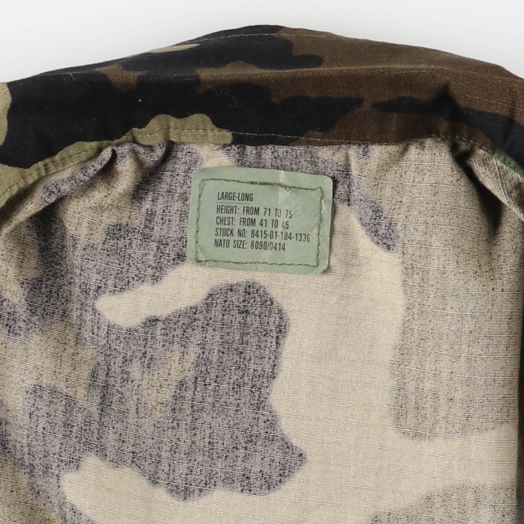 1980'S US Military Issue Camouflage Pattern Woodland Camo Ripstop BDU Military Jacket, Made in USA, Large-Long (Men's Size L equivalent) cotton Khaki type Vintage Second Hand