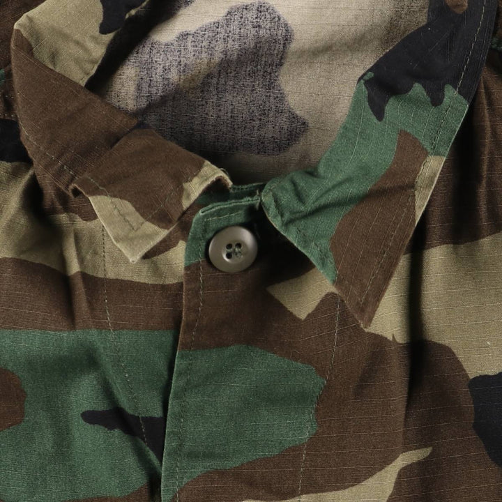 1980'S US Military Issue Camouflage Pattern Woodland Camo Ripstop BDU Military Jacket, Made in USA, Large-Long (Men's Size L equivalent) cotton Khaki type Vintage Second Hand
