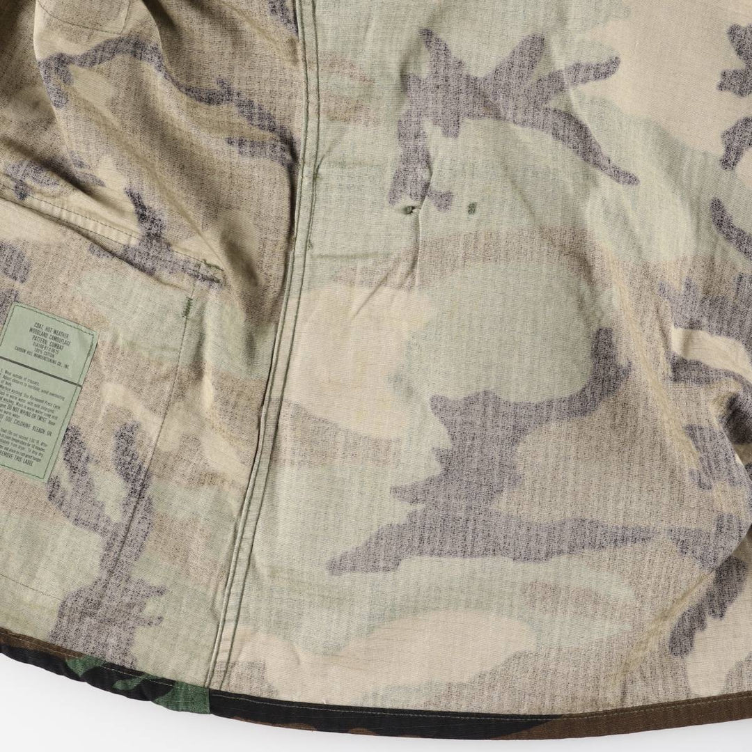 1980'S US Military Issue Camouflage Pattern Woodland Camo Ripstop BDU Military Jacket, Made in USA, Large-Long (Men's Size L equivalent) cotton Khaki type Vintage Second Hand