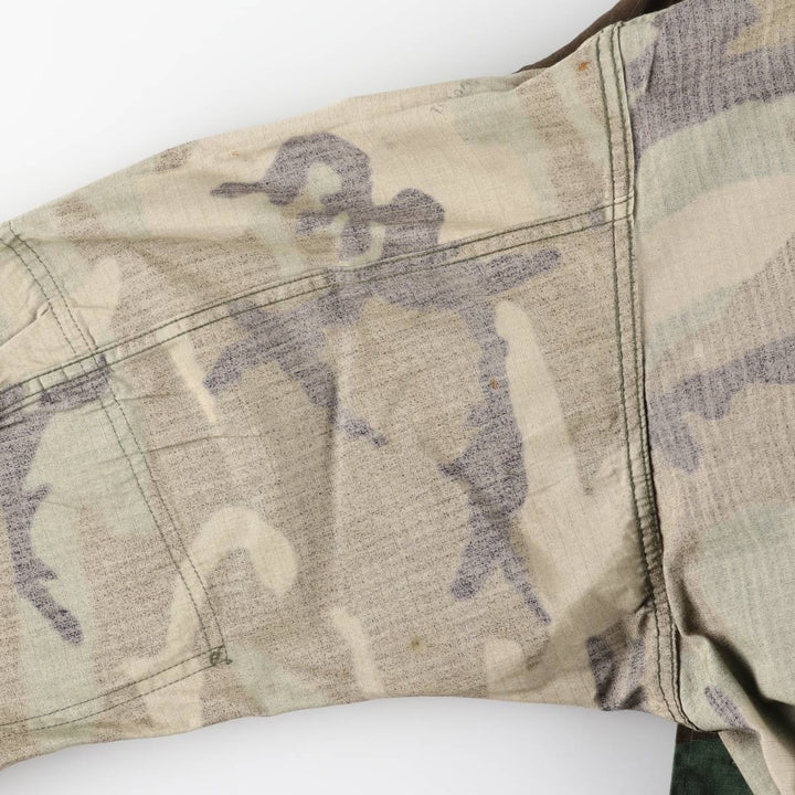1980'S US Military Issue Camouflage Pattern Woodland Camo Ripstop BDU Military Jacket, Made in USA, Large-Long (Men's Size L equivalent) cotton Khaki type Vintage Second Hand