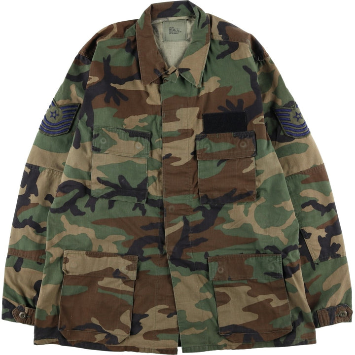 1980'S US Military Issue Camouflage Pattern Woodland Camo Military Combat Jacket, Made in USA, Large-Long (Men's Size L Equivalent), Vintage cotton Khaki type Vintage Second Hand