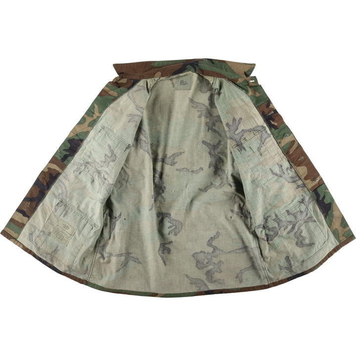 1980'S US Military Issue Camouflage Pattern Woodland Camo Military Combat Jacket, Made in USA, Large-Long (Men's Size L Equivalent), Vintage cotton Khaki type Vintage Second Hand