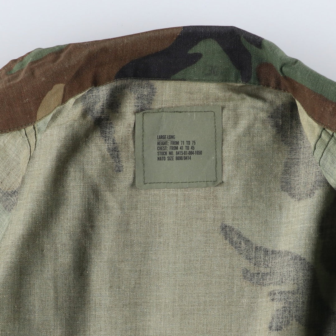 1980'S US Military Issue Camouflage Pattern Woodland Camo Military Combat Jacket, Made in USA, Large-Long (Men's Size L Equivalent), Vintage cotton Khaki type Vintage Second Hand
