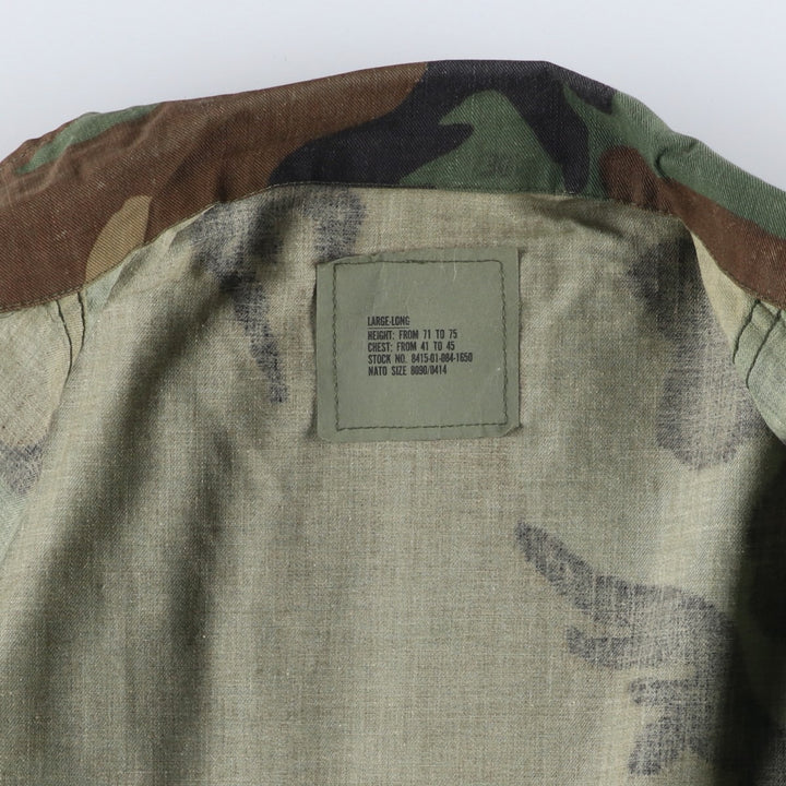 1980'S US Military Issue Camouflage Pattern Woodland Camo Military Combat Jacket, Made in USA, Large-Long (Men's Size L Equivalent), Vintage cotton Khaki type Vintage Second Hand
