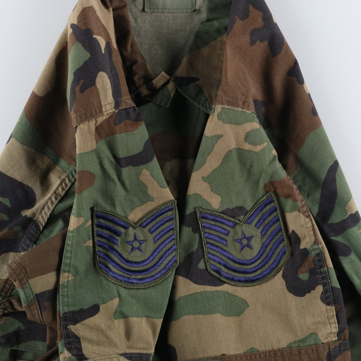 1980'S US Military Issue Camouflage Pattern Woodland Camo Military Combat Jacket, Made in USA, Large-Long (Men's Size L Equivalent), Vintage cotton Khaki type Vintage Second Hand