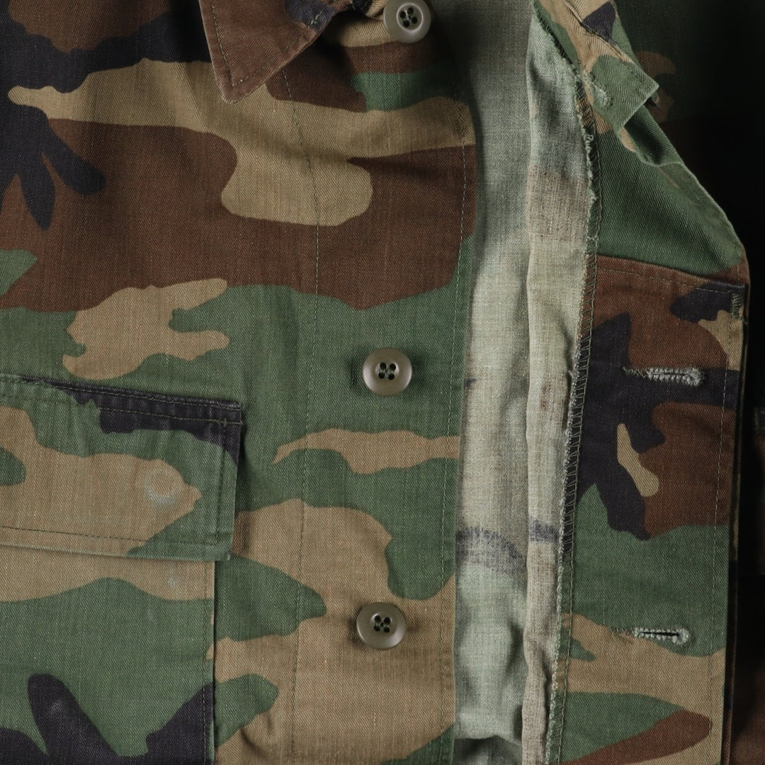1980'S US Military Issue Camouflage Pattern Woodland Camo Military Combat Jacket, Made in USA, Large-Long (Men's Size L Equivalent), Vintage cotton Khaki type Vintage Second Hand