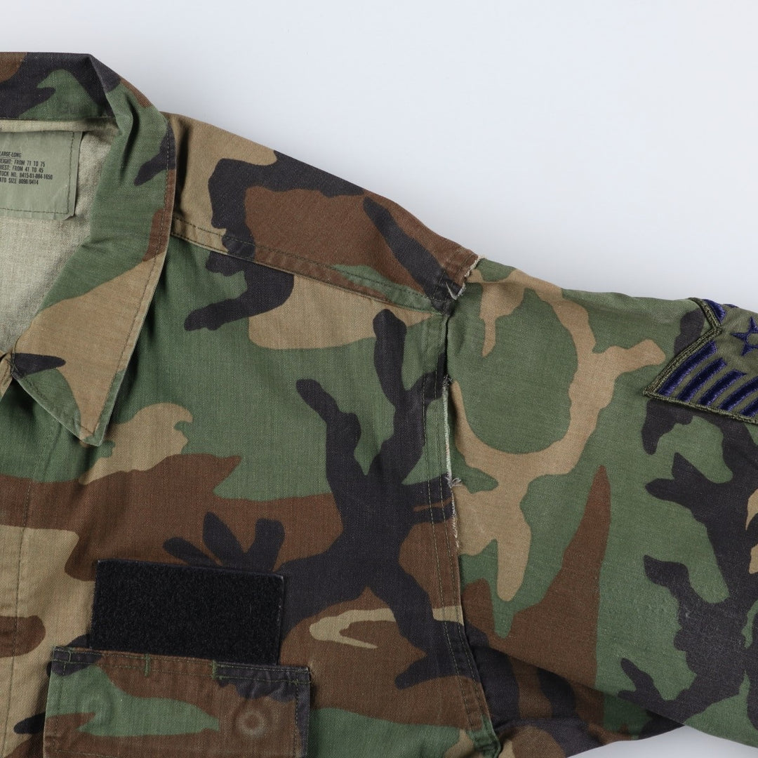 1980'S US Military Issue Camouflage Pattern Woodland Camo Military Combat Jacket, Made in USA, Large-Long (Men's Size L Equivalent), Vintage cotton Khaki type Vintage Second Hand