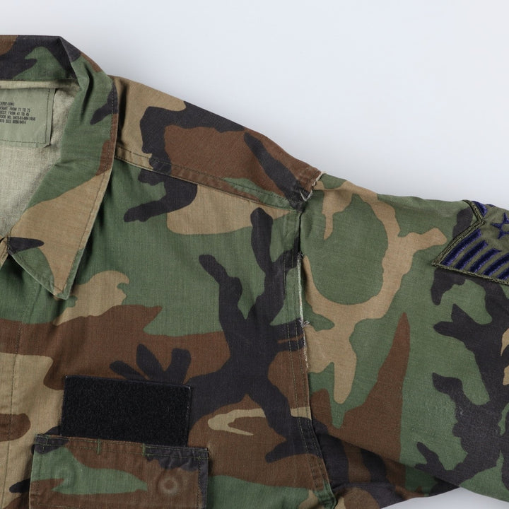 1980'S US Military Issue Camouflage Pattern Woodland Camo Military Combat Jacket, Made in USA, Large-Long (Men's Size L Equivalent), Vintage cotton Khaki type Vintage Second Hand