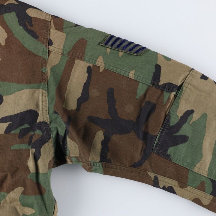 1980'S US Military Issue Camouflage Pattern Woodland Camo Military Combat Jacket, Made in USA, Large-Long (Men's Size L Equivalent), Vintage cotton Khaki type Vintage Second Hand