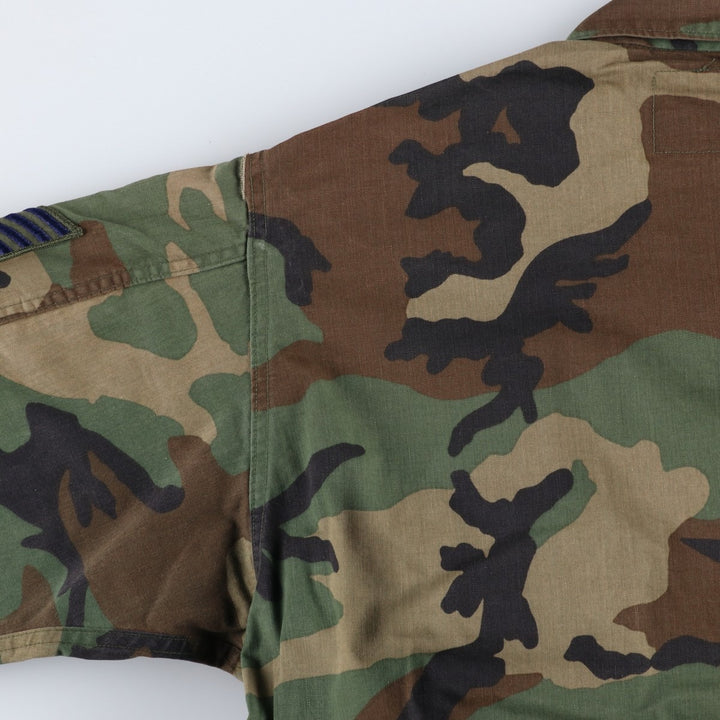 1980'S US Military Issue Camouflage Pattern Woodland Camo Military Combat Jacket, Made in USA, Large-Long (Men's Size L Equivalent), Vintage cotton Khaki type Vintage Second Hand