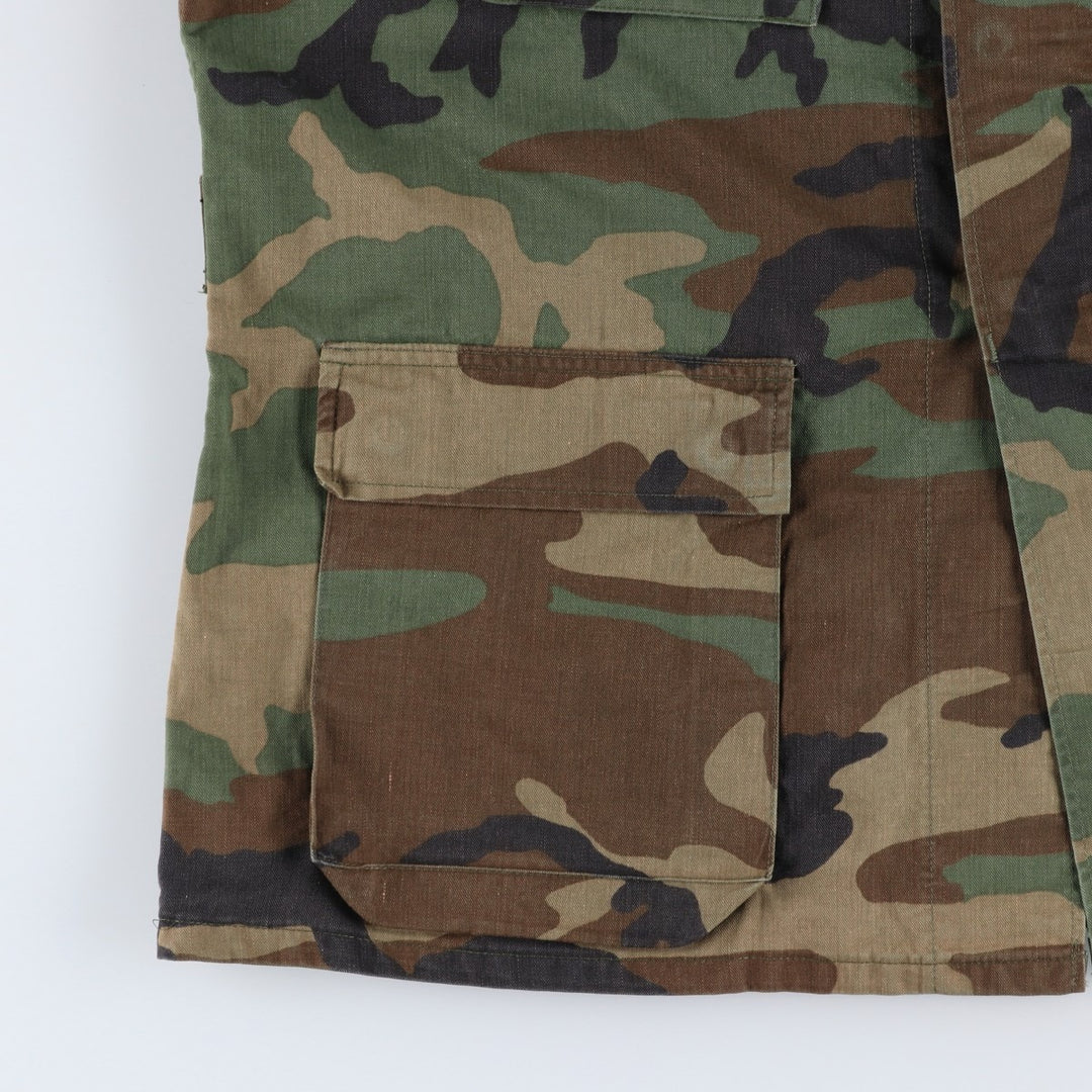 1980'S US Military Issue Camouflage Pattern Woodland Camo Military Combat Jacket, Made in USA, Large-Long (Men's Size L Equivalent), Vintage cotton Khaki type Vintage Second Hand