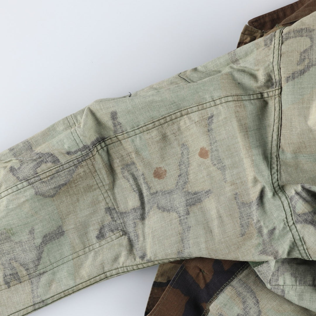 1980'S US Military Issue Camouflage Pattern Woodland Camo Military Combat Jacket, Made in USA, Large-Long (Men's Size L Equivalent), Vintage cotton Khaki type Vintage Second Hand