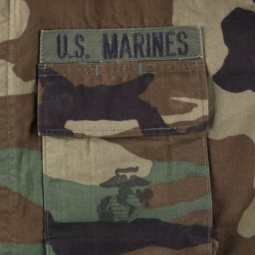 1990'S US Military Issue Camouflage Pattern Woodland Camo Stenciled BDU Military Jacket, Made in USA, Medium-Long (Men's Size M) Nylon Khaki type Vintage Second Hand