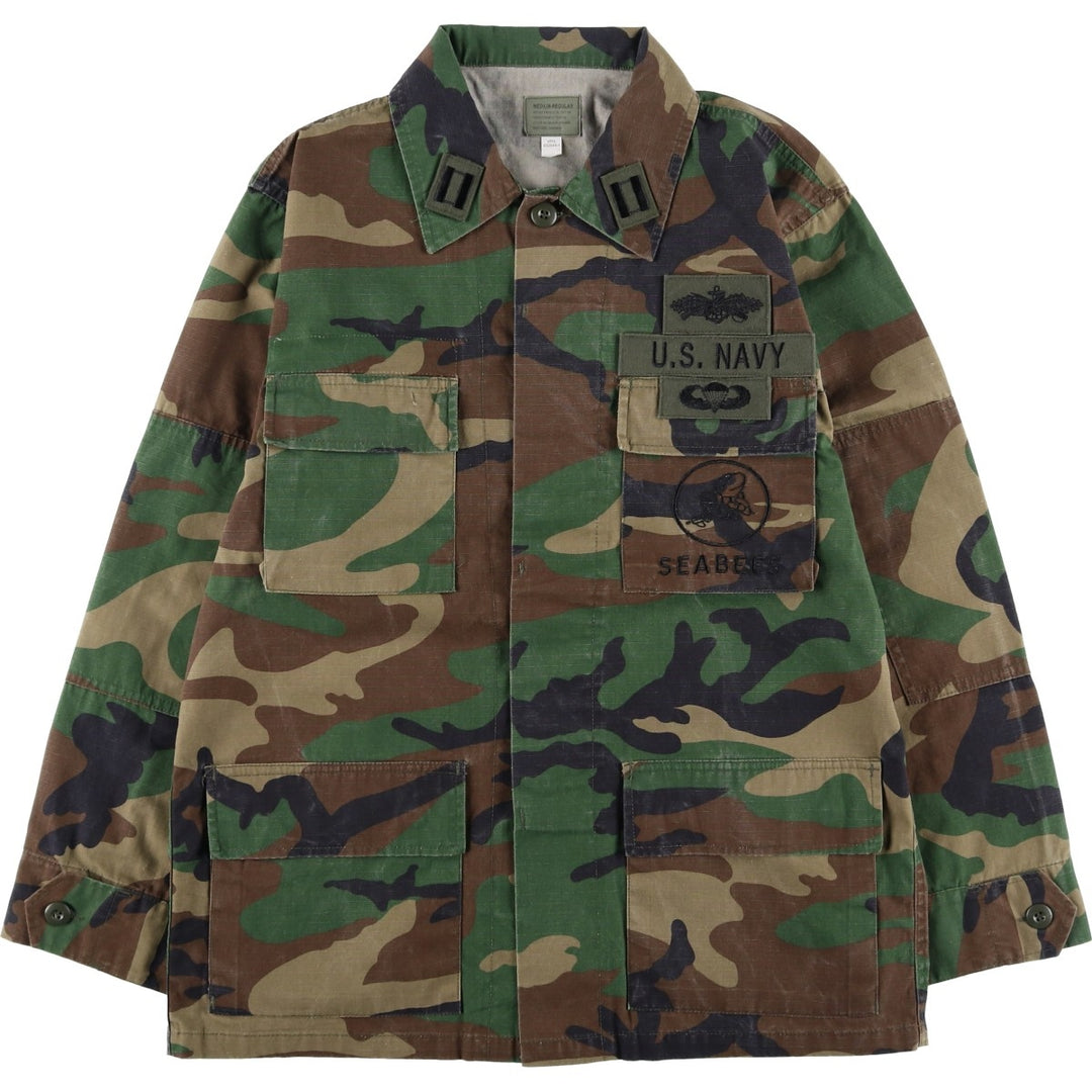 Civilian-made camouflage pattern woodland camo ripstop BDU military jacket, men's size M equivalent. cotton Khaki type Vintage Second Hand