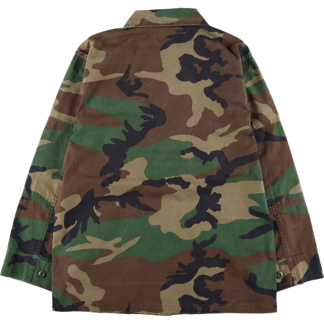 Civilian-made camouflage pattern woodland camo ripstop BDU military jacket, men's size M equivalent. cotton Khaki type Vintage Second Hand