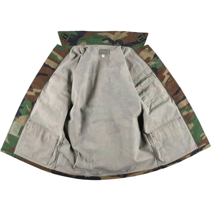 Civilian-made camouflage pattern woodland camo ripstop BDU military jacket, men's size M equivalent. cotton Khaki type Vintage Second Hand