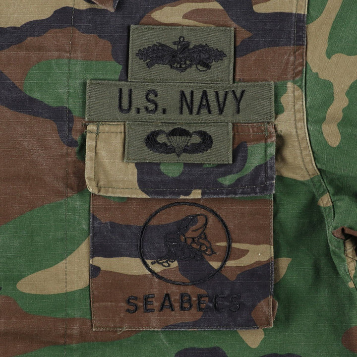 Civilian-made camouflage pattern woodland camo ripstop BDU military jacket, men's size M equivalent. cotton Khaki type Vintage Second Hand