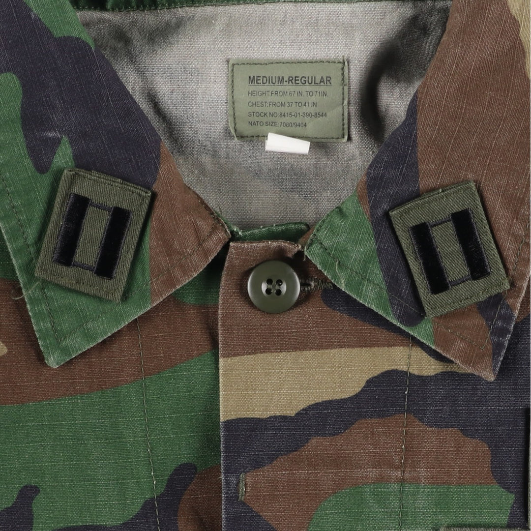 Civilian-made camouflage pattern woodland camo ripstop BDU military jacket, men's size M equivalent. cotton Khaki type Vintage Second Hand