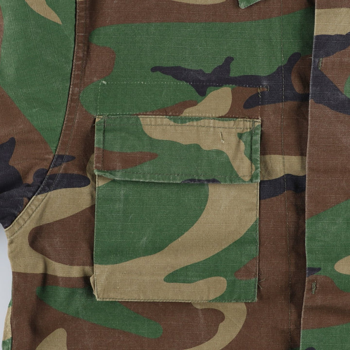 Civilian-made camouflage pattern woodland camo ripstop BDU military jacket, men's size M equivalent. cotton Khaki type Vintage Second Hand