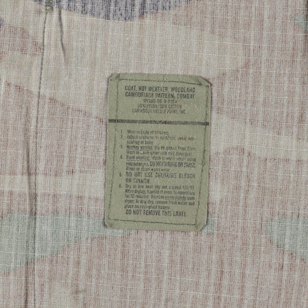 1990'S US Military Issue Camouflage Pattern Woodland Camo Ripstop BDU Military Jacket, Made in USA, Medium-Long (Men's Size M) Nylon Khaki type Vintage Second Hand