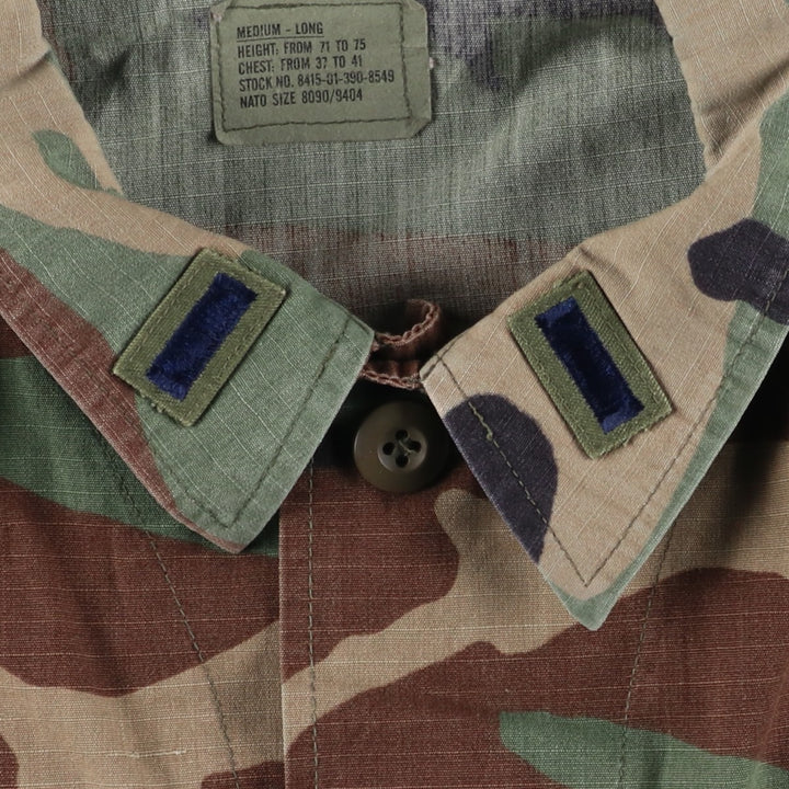 1990'S US Military Issue Camouflage Pattern Woodland Camo Ripstop BDU Military Jacket, Made in USA, Medium-Long (Men's Size M) Nylon Khaki type Vintage Second Hand